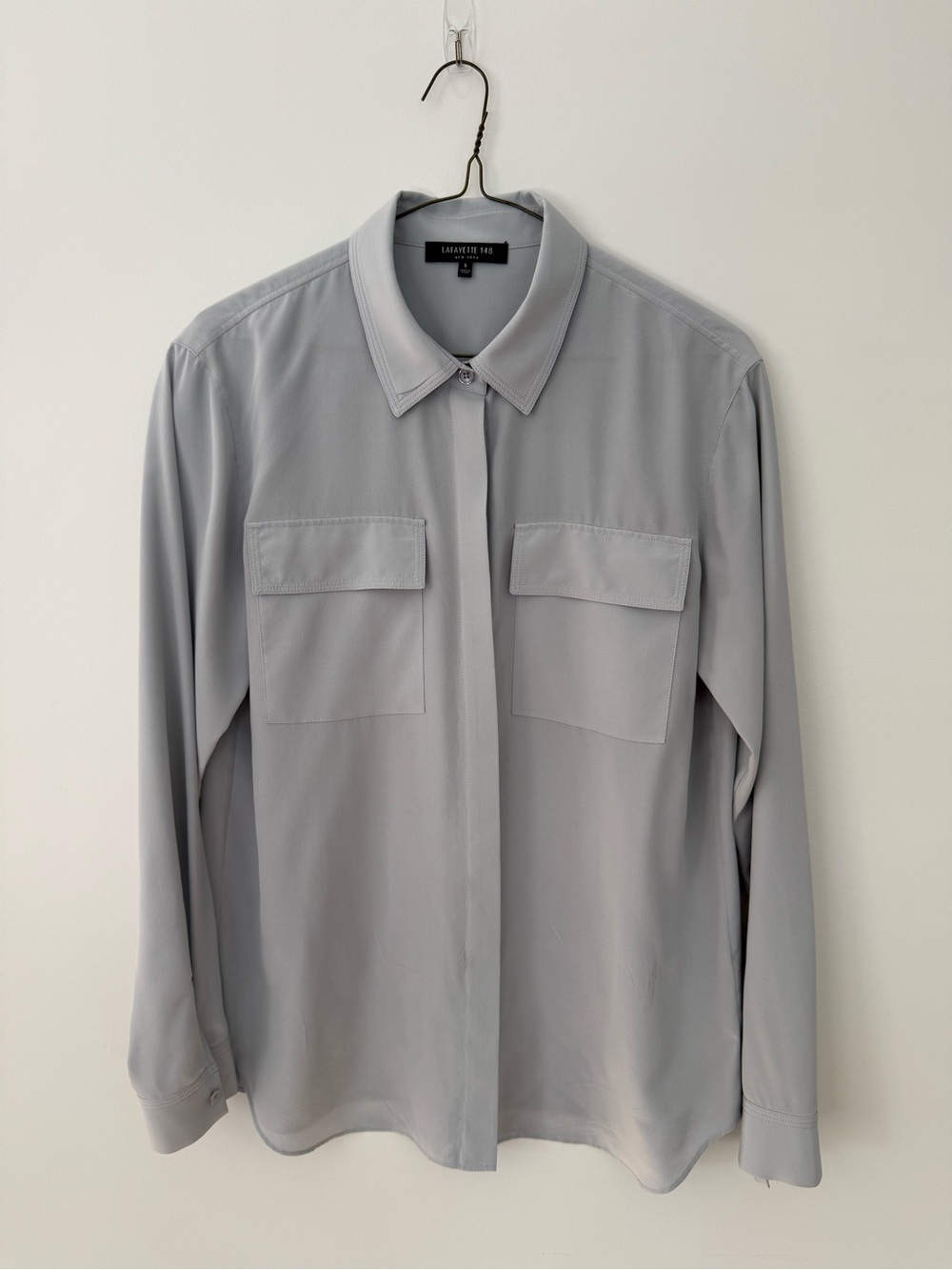 Lafayette 148 New York Dove Grey 100% Silk Blouse - size S